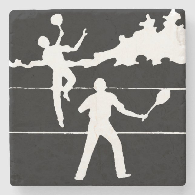 Retro Tennis Silhouette Steinuntersetzer (Vorderseite)