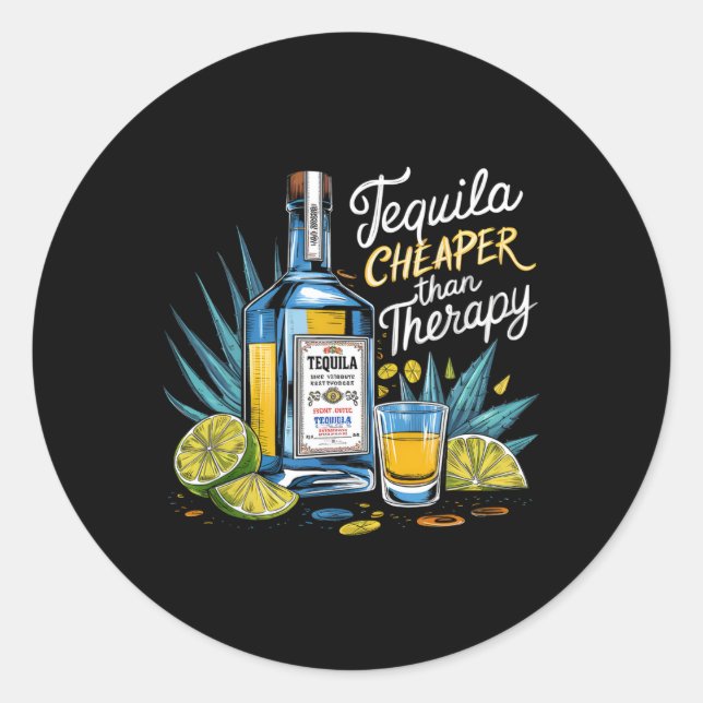 Retro Tequila trinkt Tequila billiger als ein Drit Runder Aufkleber (Vorderseite)