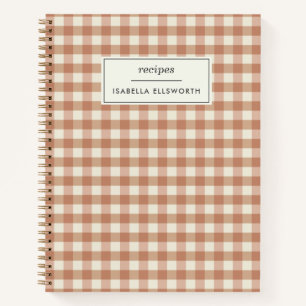 Retro Terracotta Gingham Karierter Individuelle Na Notizbuch