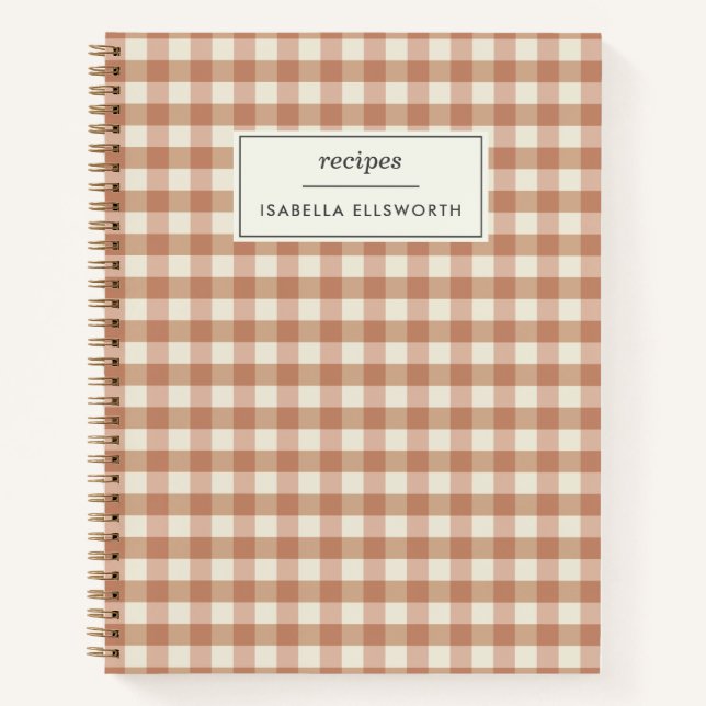 Retro Terracotta Gingham Karierter Individuelle Na Notizbuch (Vorderseite)