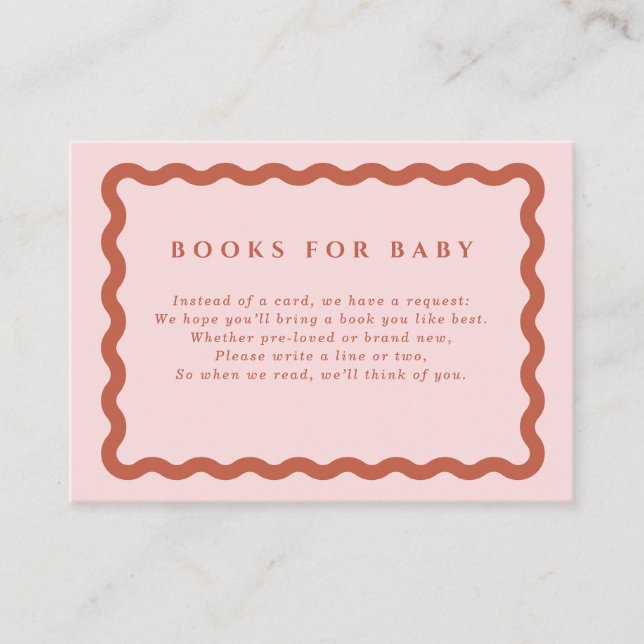 Retro Terracotta & Pink Wavy Frame Bücher für Baby Begleitkarte (Vorderseite)