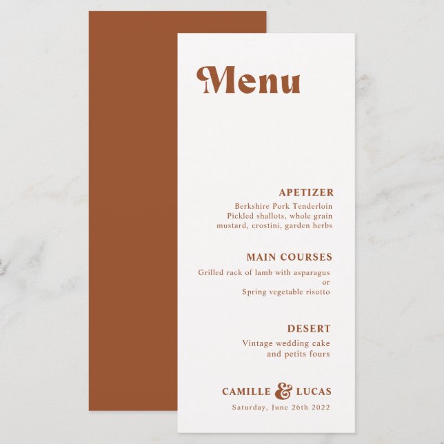 Retro Terracotta Rust Wedding Menu Menükarte (Vorne/Hinten)