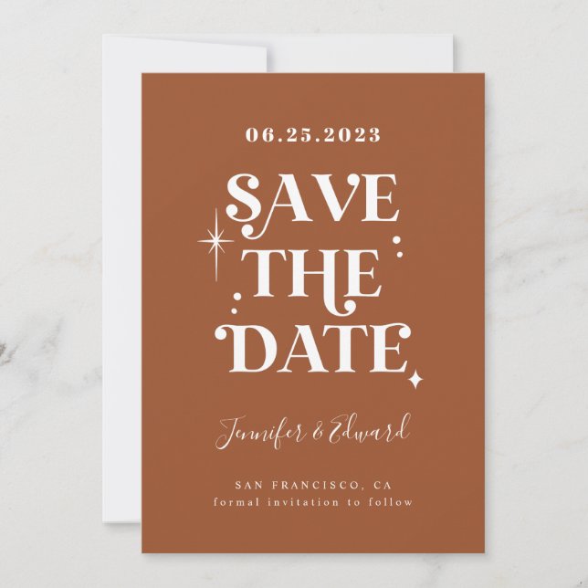 Retro Terracotta Save the Date Card (Vorderseite)