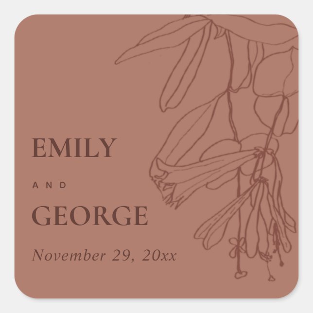 RETRO-TERRACOTTA-STRECKE ZEICHNEND BLUMENFLÄCHE QUADRATISCHER AUFKLEBER (Vorderseite)