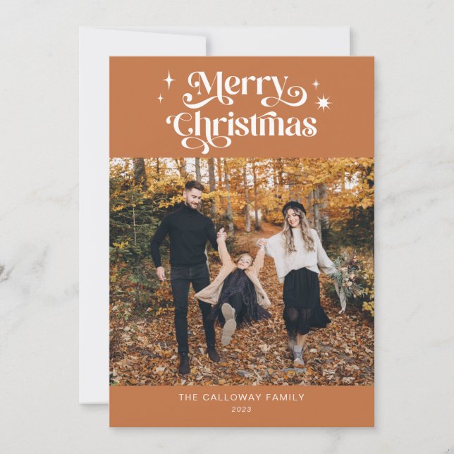 Retro Terracotta Weihnachts-Foto Feiertagskarte (Vorderseite)