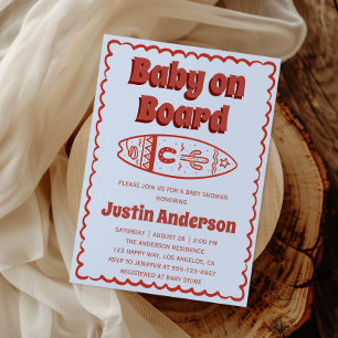 Retro Terrakotta Boho Baby an Bord Babyparty Einladung