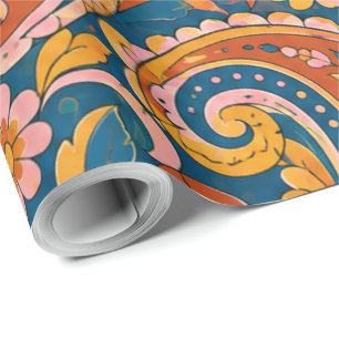 Retro Terrakotta und Navyblau nahtloses Paisley-Wr Geschenkpapier