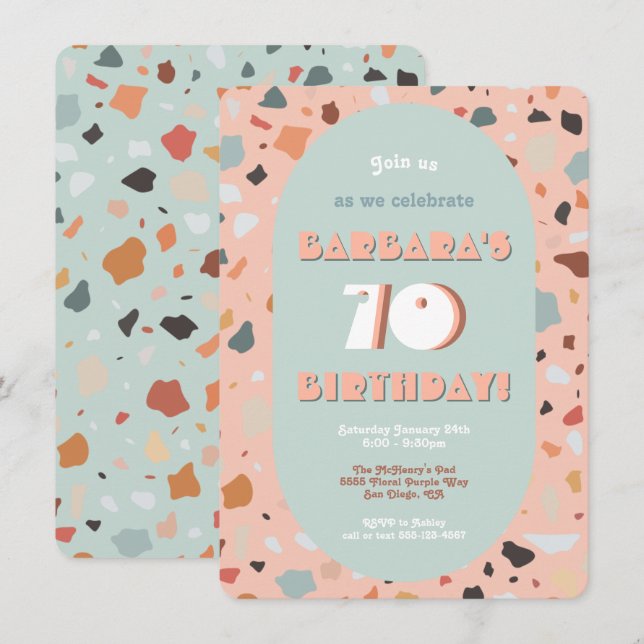Retro Terrazzo Hippie Boho Birthday Einladung (Vorne/Hinten)