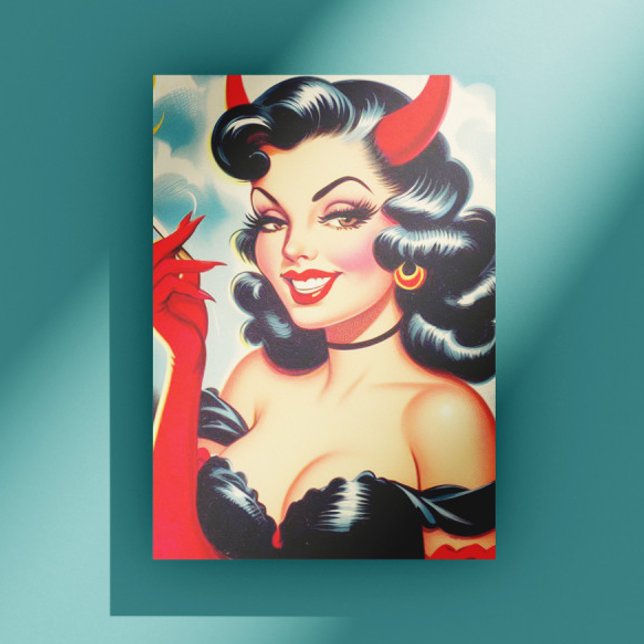 Retro teuflisches Pin-up Postkarte (Von Creator hochgeladen)