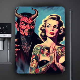 Retro teuflisches tätowiertes Pin-up Magnet
