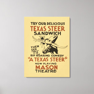 Retro Texas-Steer-Sandwich und Theaterstück-Werbun Leinwanddruck