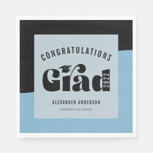 Retro Text Light Blue und Black Abschluss Serviette