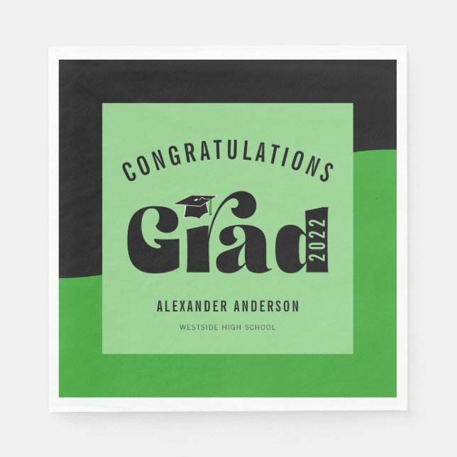 Retro Text Light Green und Black Abschluss Serviette (Vorderseite)