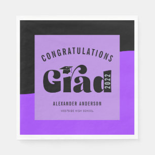 Retro-Text Lila und Schwarze Abschlussfeier Serviette