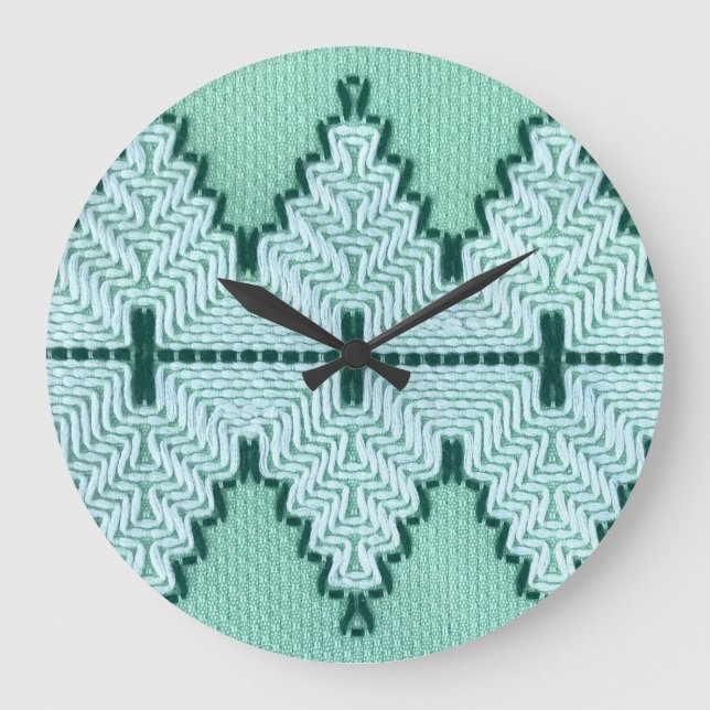 Retro textiles Garnhuschen, grafischer Puls. Große Wanduhr (Vorderseite)