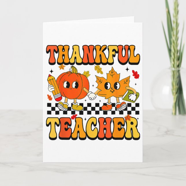 Retro Thankful Teacher Groovy Erntedank Wo Karte (Vorderseite)