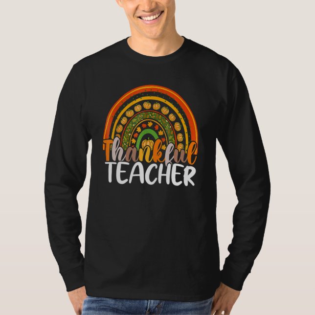 Retro Thanksgiving Teacher Thankful Teacher Rainbo T-Shirt (Vorderseite)