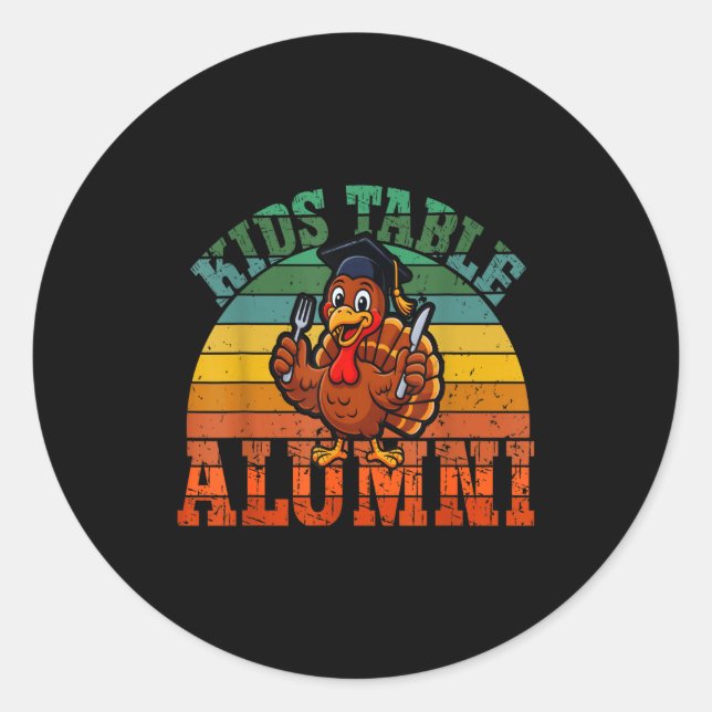 Retro Thanksgiving Turkey Graduate Kids Table Alum Runder Aufkleber (Vorderseite)