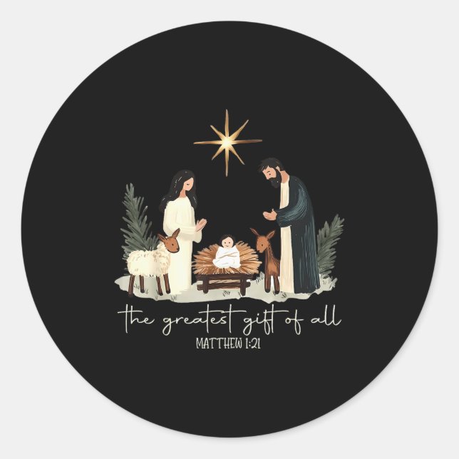 Retro The Greatest Gift Of All Jesus Nativity Chri Runder Aufkleber (Vorderseite)