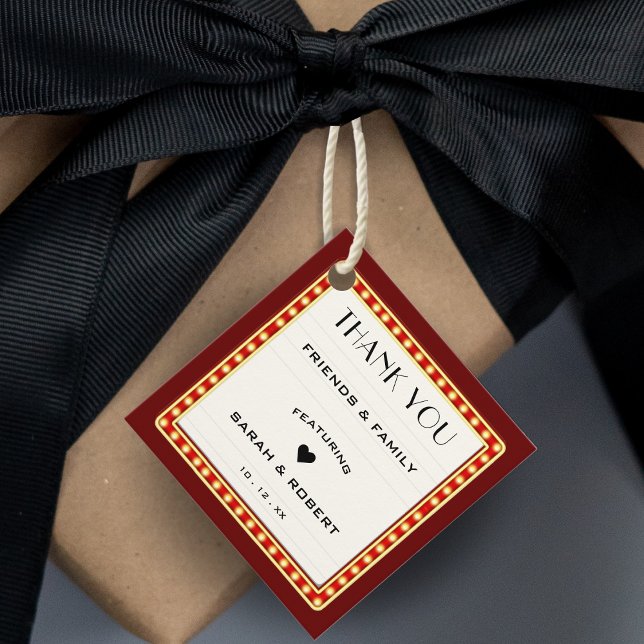 Retro Theater Marquee Sign Red Wedding Vielen Dank Geschenkanhänger (Retro Theater Marquee Sign Red Wedding Thank You Favor Tags)