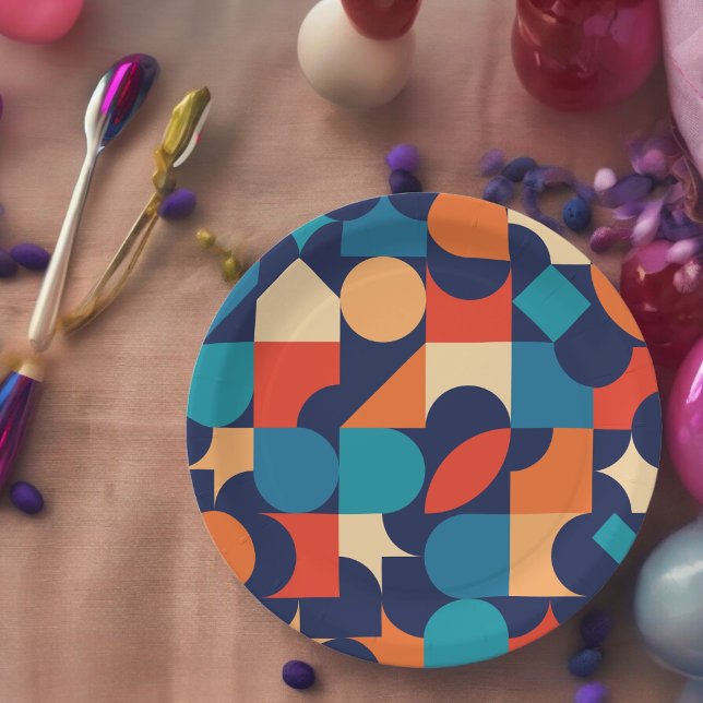 Retro-Thema Pappteller (Bauhaus retro style,birthday,wedding,baby shower,special occasion event paper plate party supplies)