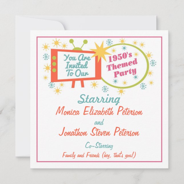 Retro Themed Party Einladung der 50er Jahre (Vorderseite)