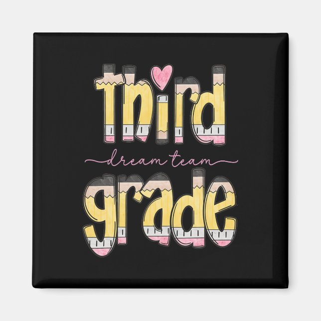 Retro Third Grade Dream Team Bleistift Lehrer Rück Magnet (Vorne)
