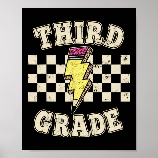 Retro Third Grade Teacher Lightning Bolt Pencil Te Poster (Vorne)