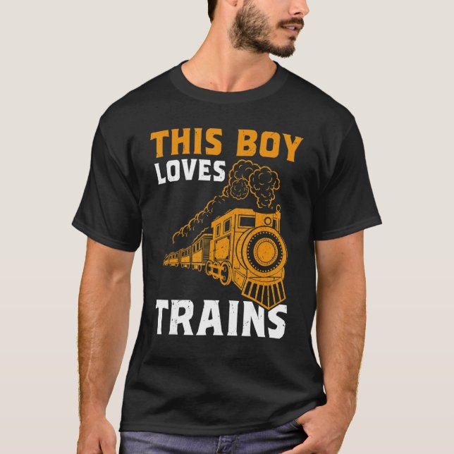 Retro This Boy Loves Trains Locomotive Engineer Ki T-Shirt (Vorderseite)
