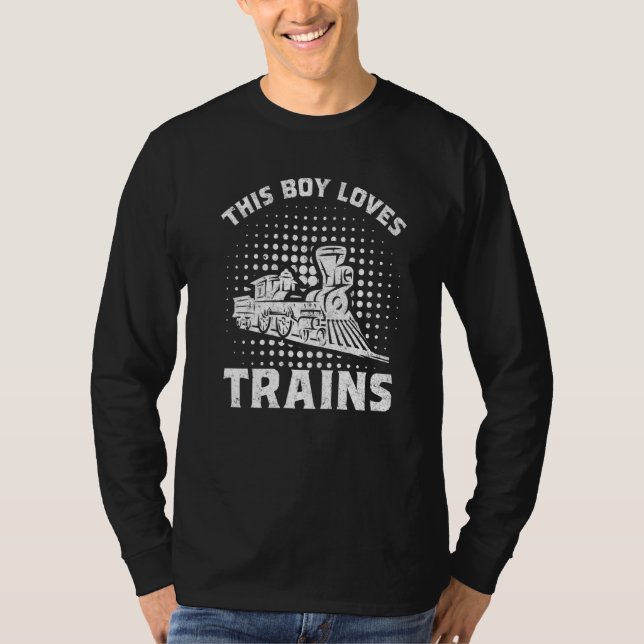 Retro This Boy Loves Trains Railroad Lover Boys Me T-Shirt (Vorderseite)