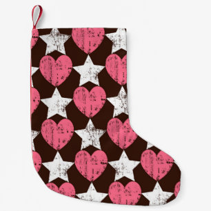 Retro Threadbare Herz Stars Textur Kleiner Weihnachtsstrumpf