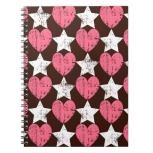 Retro Threadbare Herz Stars Textur Notizblock