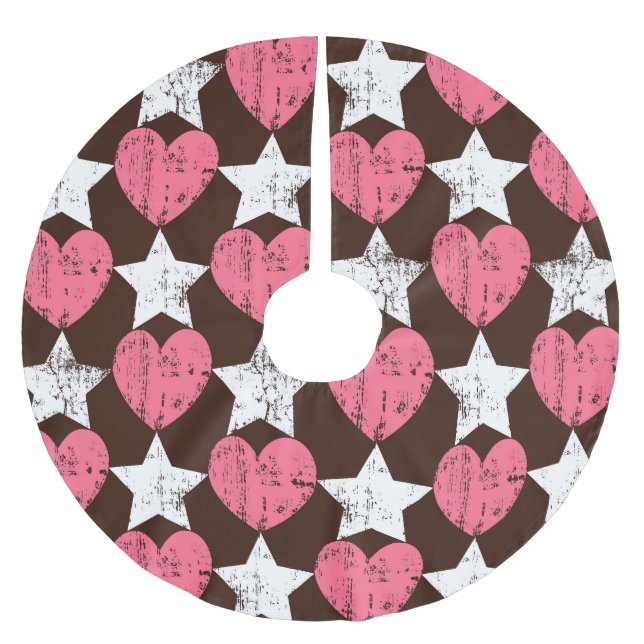 Retro Threadbare Herz Stars Textur Polyester Weihnachtsbaumdecke (Vorderseite)