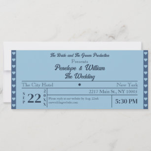 Retro Ticket Style Simple Blue Wedding Einladung