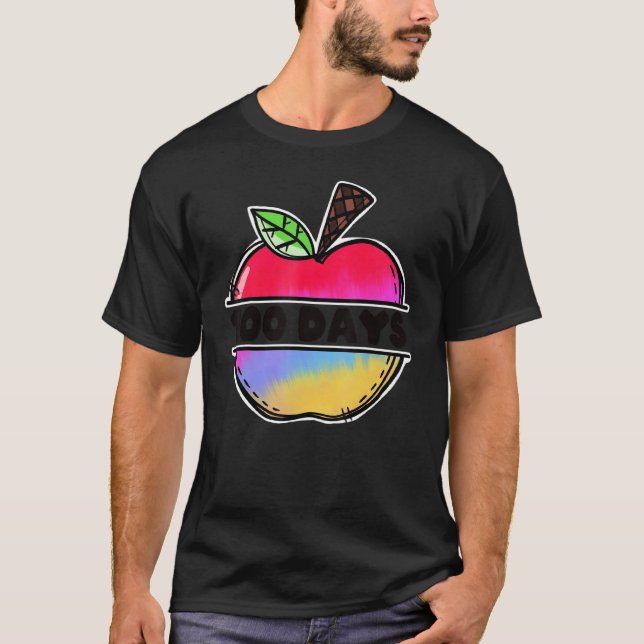 Retro Tie Dye Apple Happy 100 Days Of School Teach T-Shirt (Vorderseite)