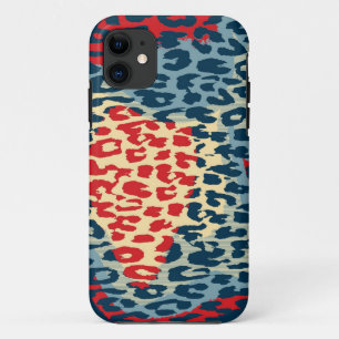Retro-Tierdruckhaut aus Leopard (blau, rot) Case-Mate iPhone Hülle