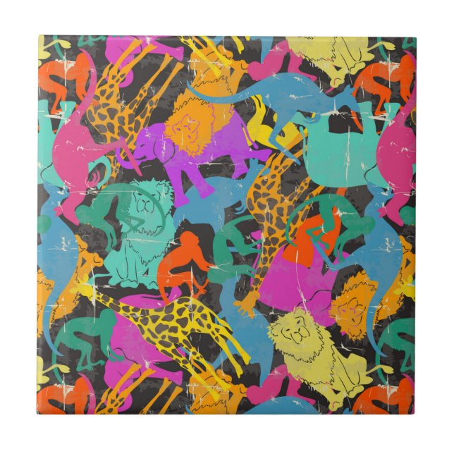 Retro TierSilhouette-Muster Fliese (Vorderseite)