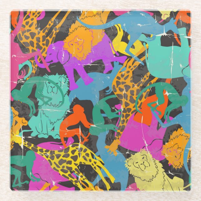 Retro TierSilhouette-Muster Glasuntersetzer (Vorderseite)