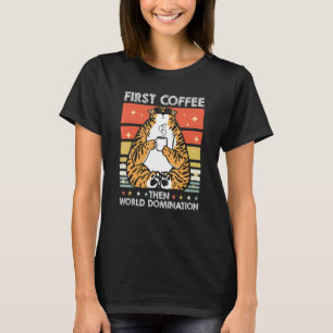 Retro Tiger Kaffee Sonnenbrille Big Cat Animal Vin T-Shirt