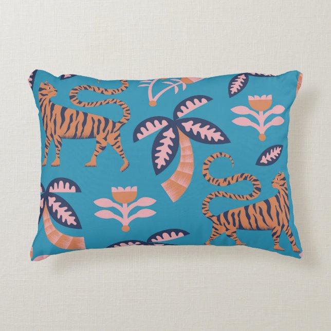 Retro-Tiger, Palme, Blume Dekokissen (Vorderseite)