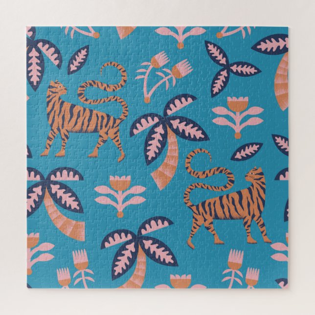 Retro-Tiger, Palme, Blume Puzzle (Vertikal)