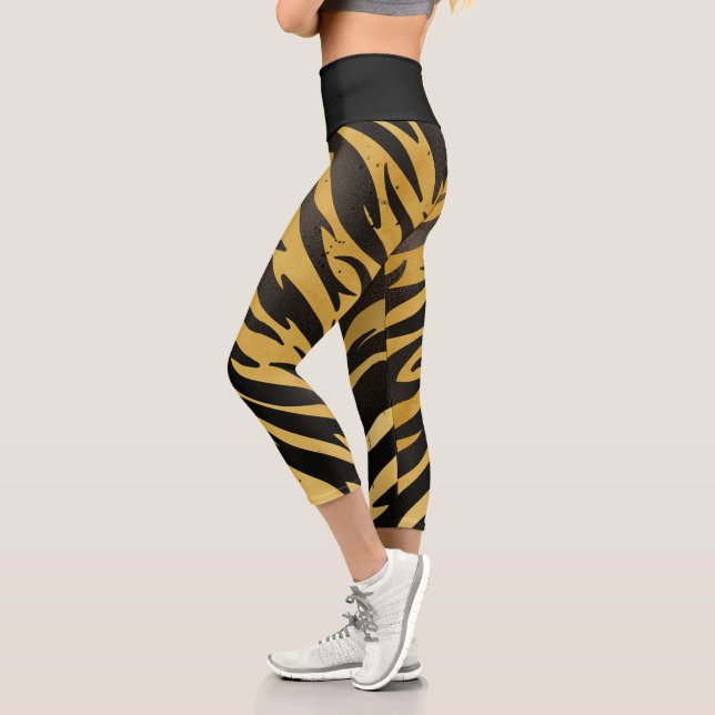 Retro Tiger Streifen gestört Hautmuster Capri Leggings (Links)