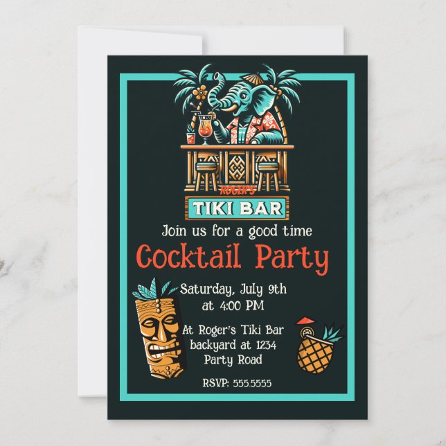 Retro Tiki Bar Cocktail Party Einladung (Vorderseite)
