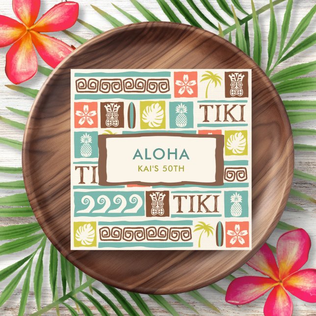 Retro Tiki Party Aloha Birthday Serviette (Von Creator hochgeladen)