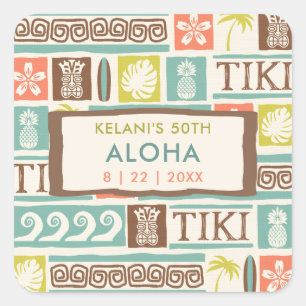 Retro Tiki-Party Tropical Aloha Geburtstag Quadratischer Aufkleber