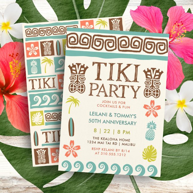Retro Tiki Party Tropical Beach Surf Jubiläum Einladung (Von Creator hochgeladen)