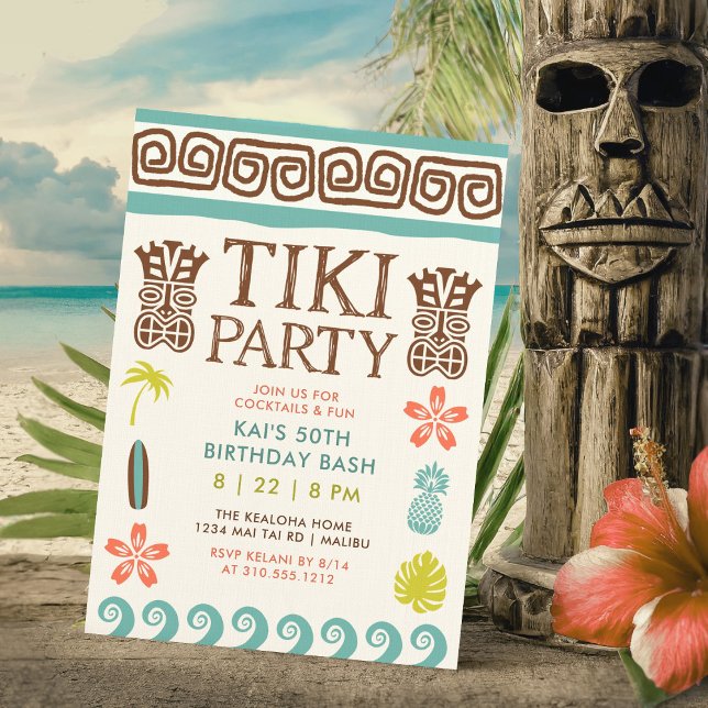 Retro Tiki Party Tropical Birthday Einladung (Von Creator hochgeladen)