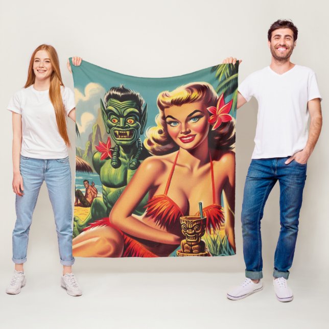 Retro-Tiki-Pin-Up Fleecedecke (Beispiel)