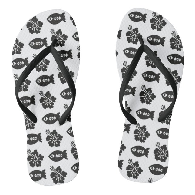 Retro-Tiki Schwarz-Weiß-Muster Flip Flops (Fußbett)