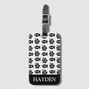 Retro Tiki Schwarz-Weiß-Muster Personalisiert Gepäckanhänger